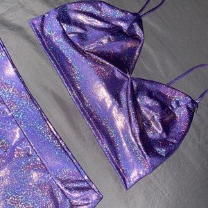 Two piece glitter crop top and skirt